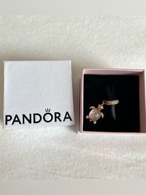 Pandora Pink Murano Glass Sea Turtle Dangle Charm Rose Gold